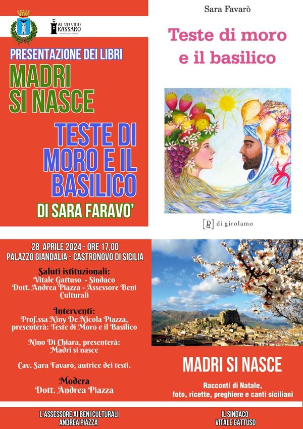 Domenica 28 aprile a Castronovo di Sicilia, Sara Favarò con i suoi libri “Teste di Moro e il Basilico” e “Madri si nasce”