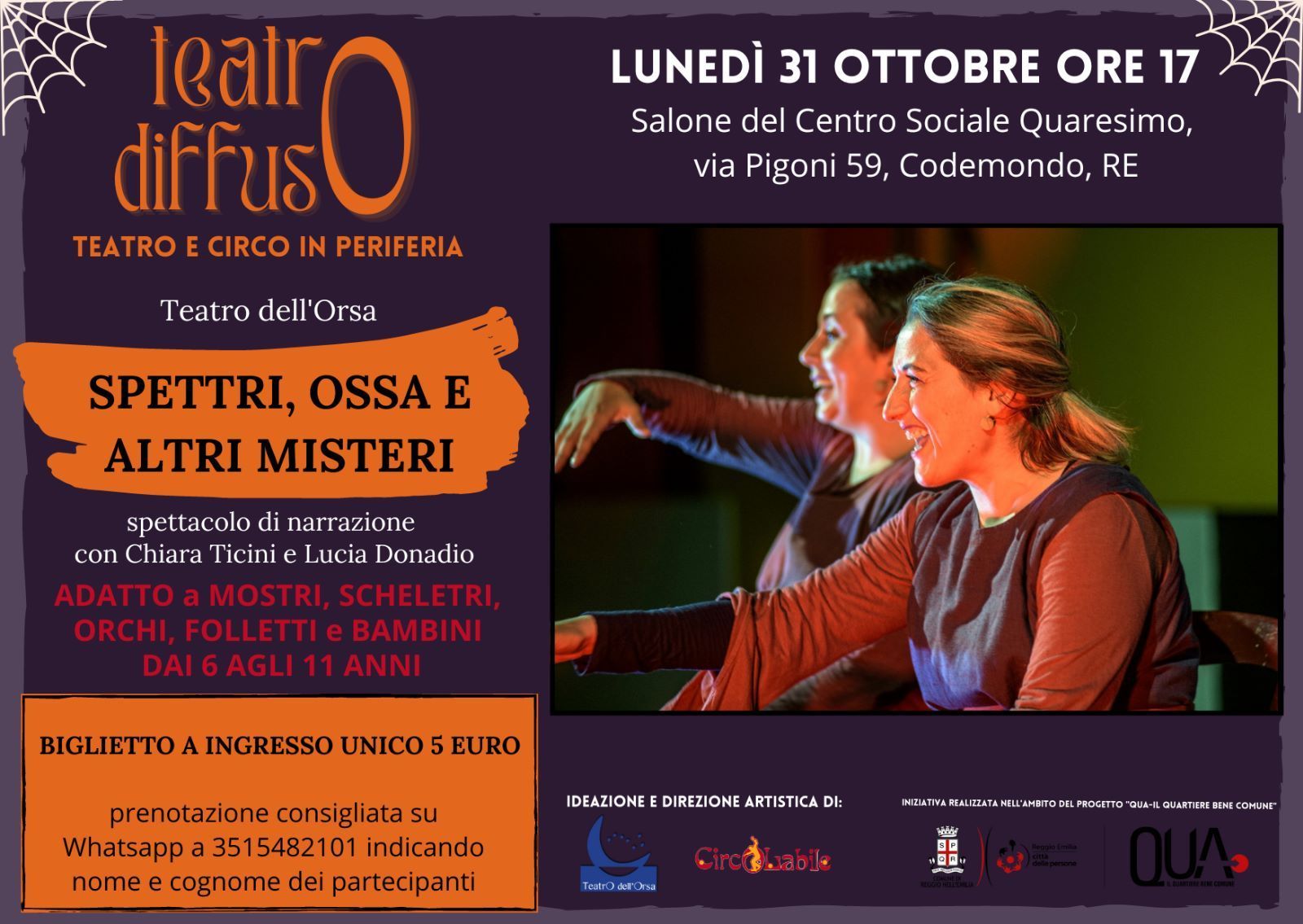 Halloween: spettacolo del Teatro dell'Orsa a Reggio Emilia