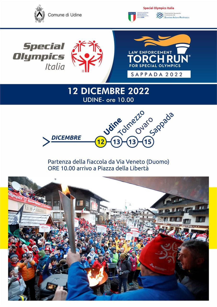 Domani 12 dicembre partirà da Udine la Torch Run dei XXXIV Giochi Nazionali Invernali Special Olympics Sappada 2022