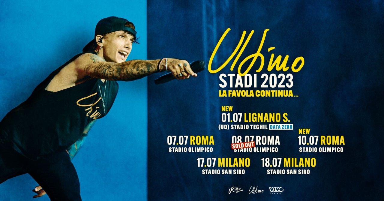 ULTIMO annuncia lo Stadio Teghil di Lignano Sabbiadoro (UD) come data zero del suo nuovo tour negli Stadi 2023: l'appuntamento è fissato per l'1 luglio 2023