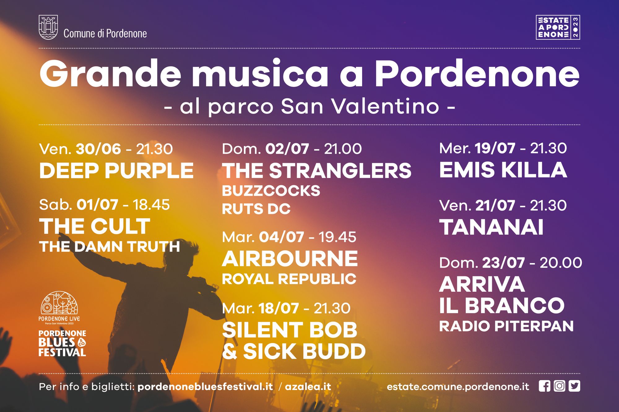 Parco San Valentino, il palcoscenico dell’estate della musica a Pordenone. Si parte alla grande domani sera con i Deep Purple.