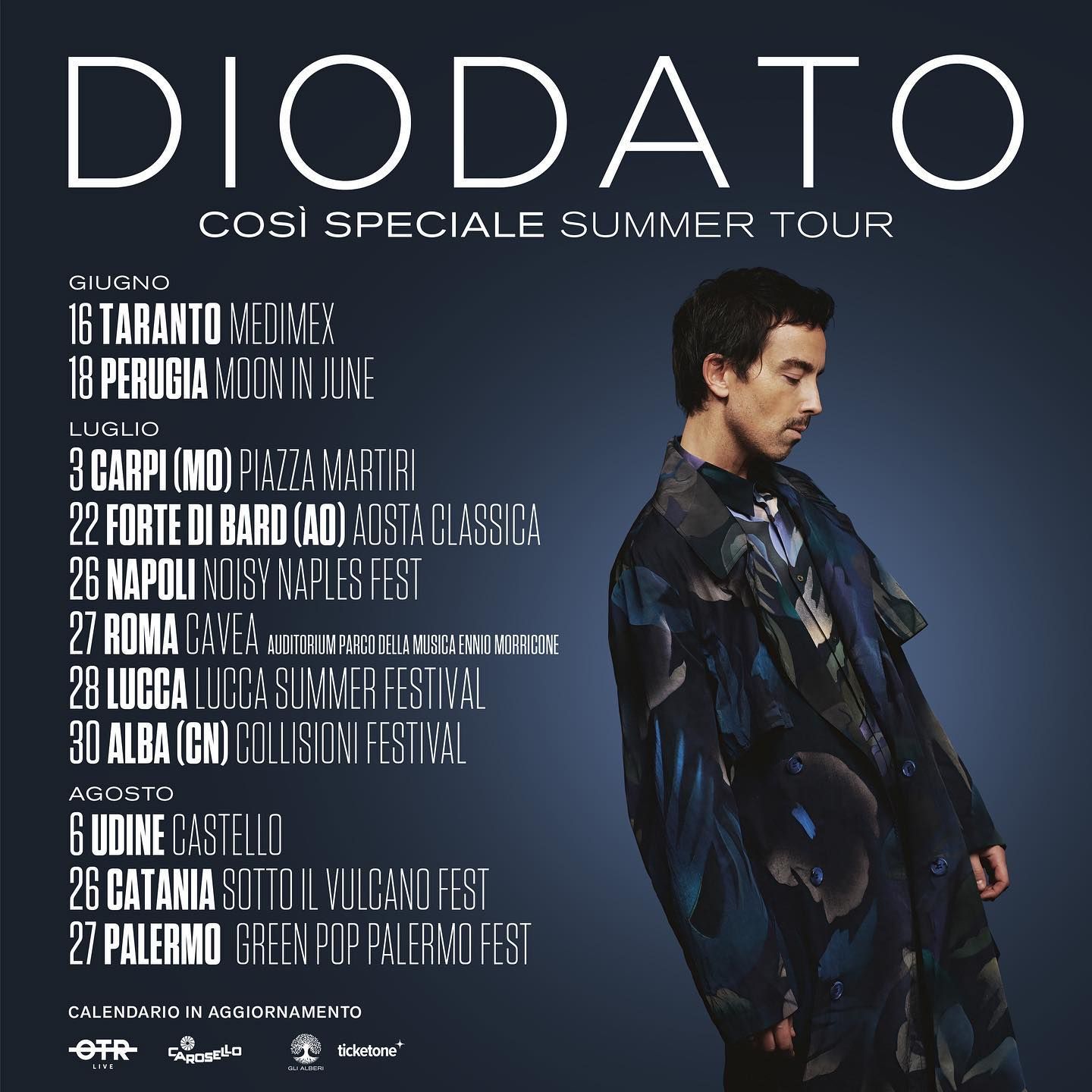 Il cantautore DIODATO domani 6 agosto in concerto al Castello di Udine
