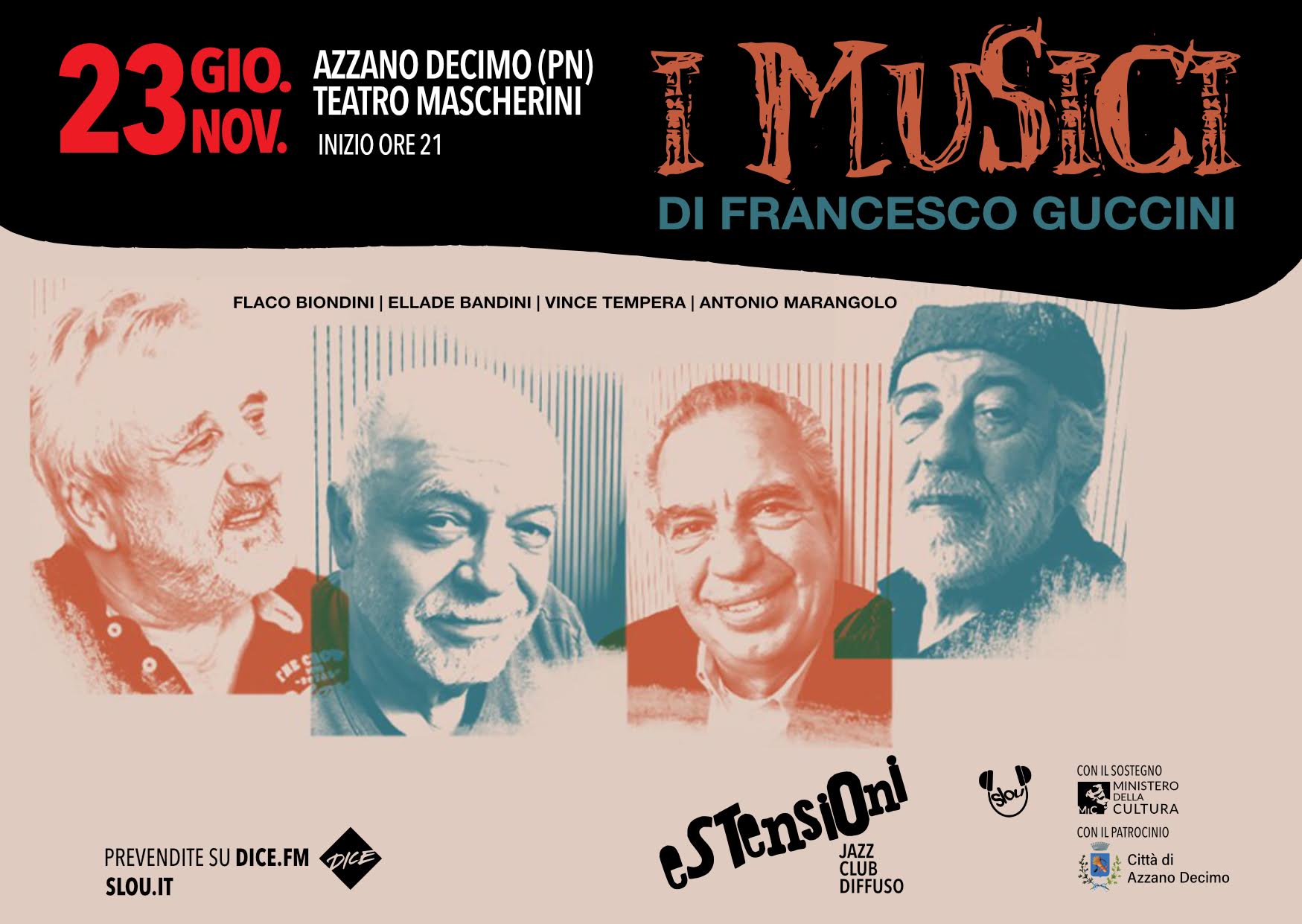 I Musici di Francesco Guccini ad Azzano Decimo Il 23 novembre al Teatro Mascherini