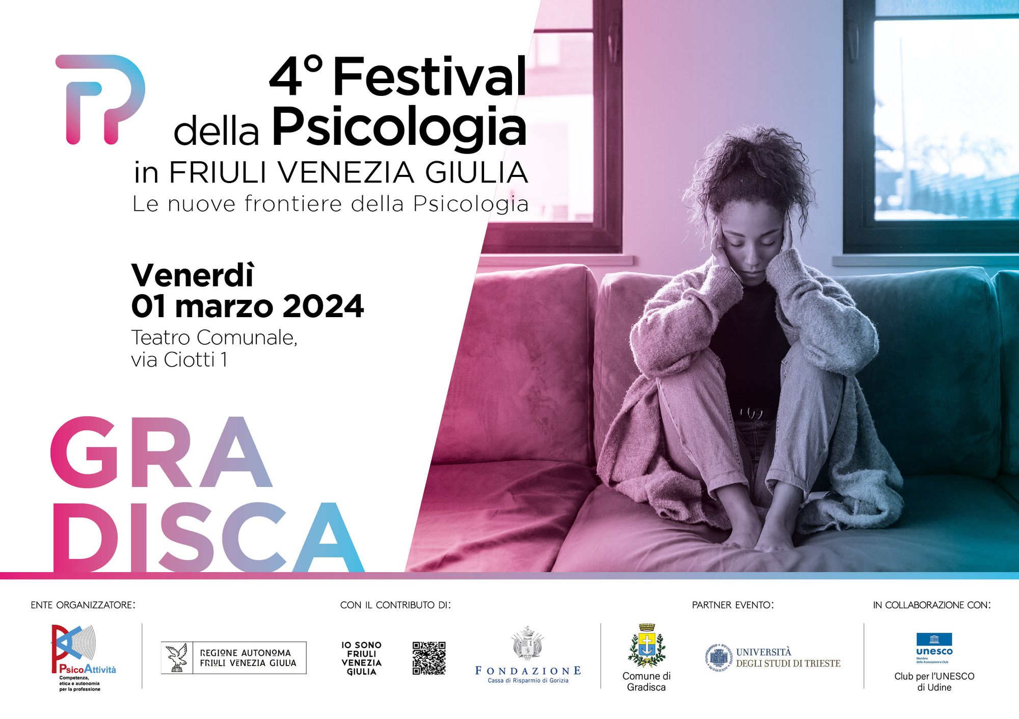 "EMICRANIA E TRAINING COGNITIVI": il secondo appuntamento del Festival della Psicologia in FVG / ven. 1 marzo, alle 18, al Teatro Comunale di Gradisca d'Isonzo (GO)