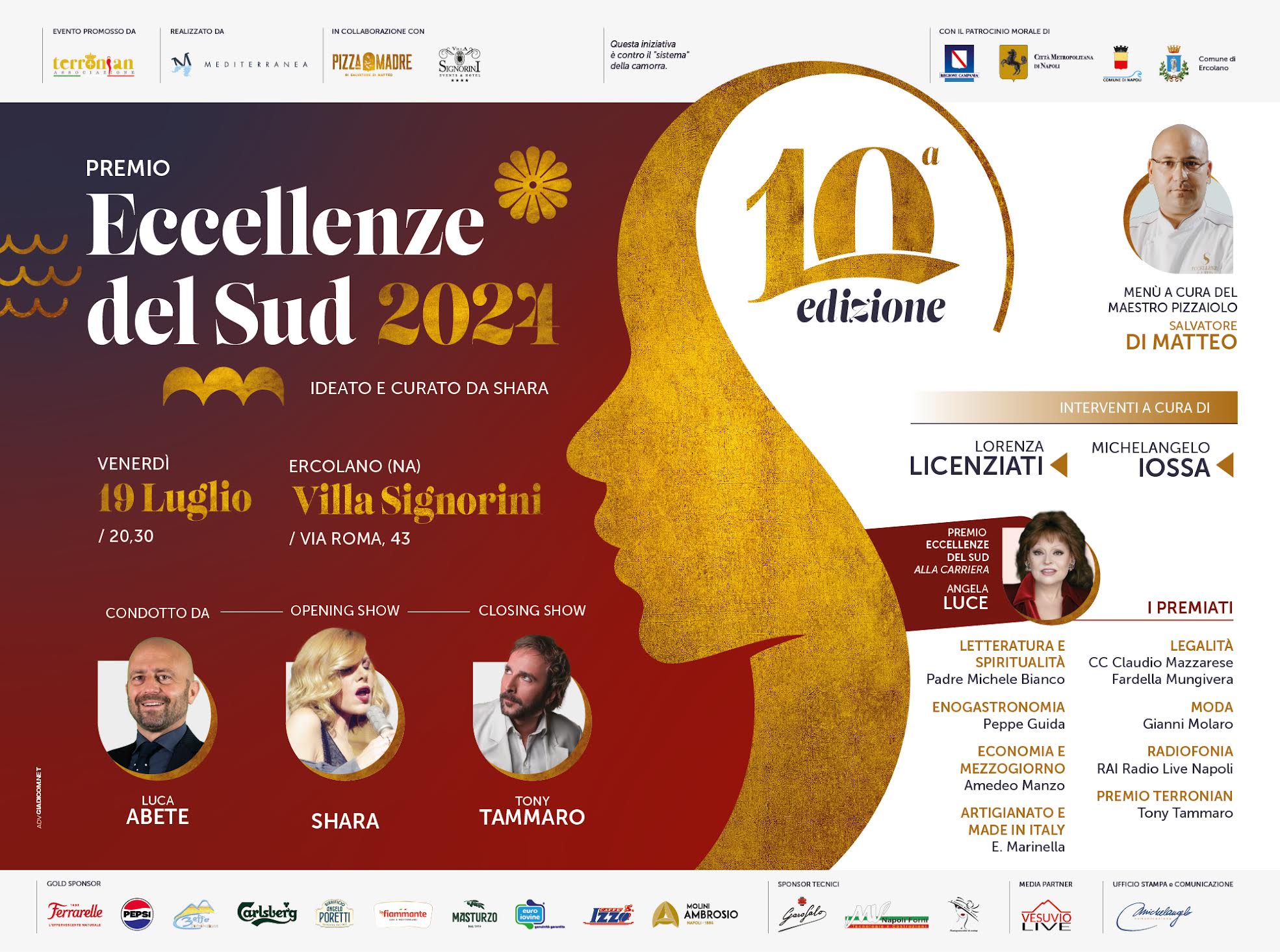 La monumentale VILLA SIGNORINI di Ercolano (NA) ospita la decima edizione del prestigioso PREMIO ECCELLENZE DEL SUD VENERDÌ 19 LUGLIO 2024
