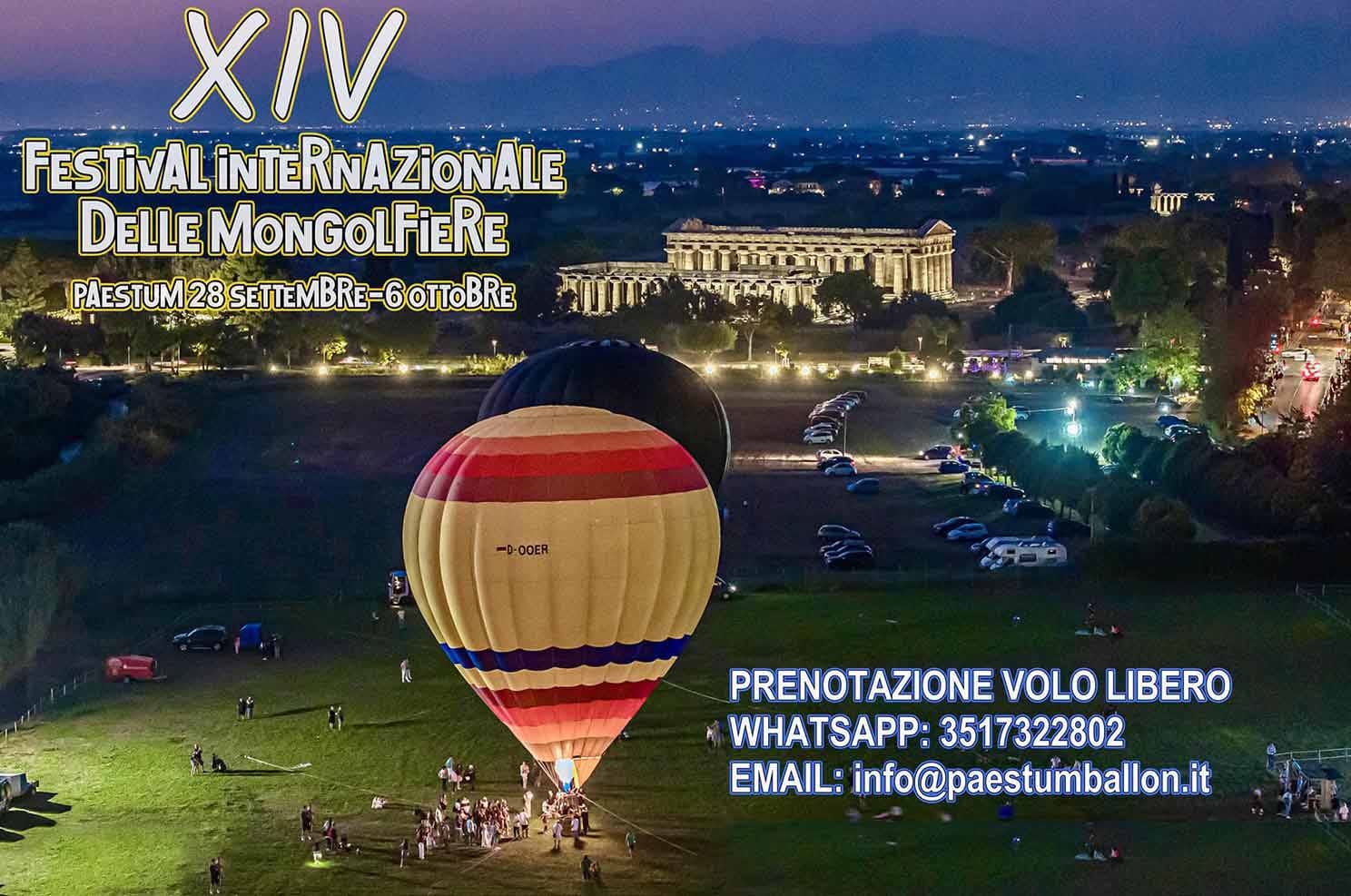 Paestum, Parco delle Mongolfiere. Comincia il 28 settembre il XIV Festival Internazionale delle Mongolfiere.