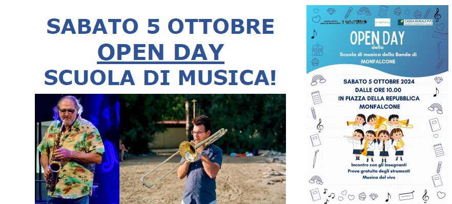 MUSICA, MONFALCONE: SABATO 5 OTTOBRE IN PIAZZA dalle 10 L'OPEN DAY DELLA SCUOLA DI MUSICA DELLA BANDA CIVICA, LEZIONI E CONCERTI PER SCOPRIRE LA MUSICA E GLI STRUMENTI!