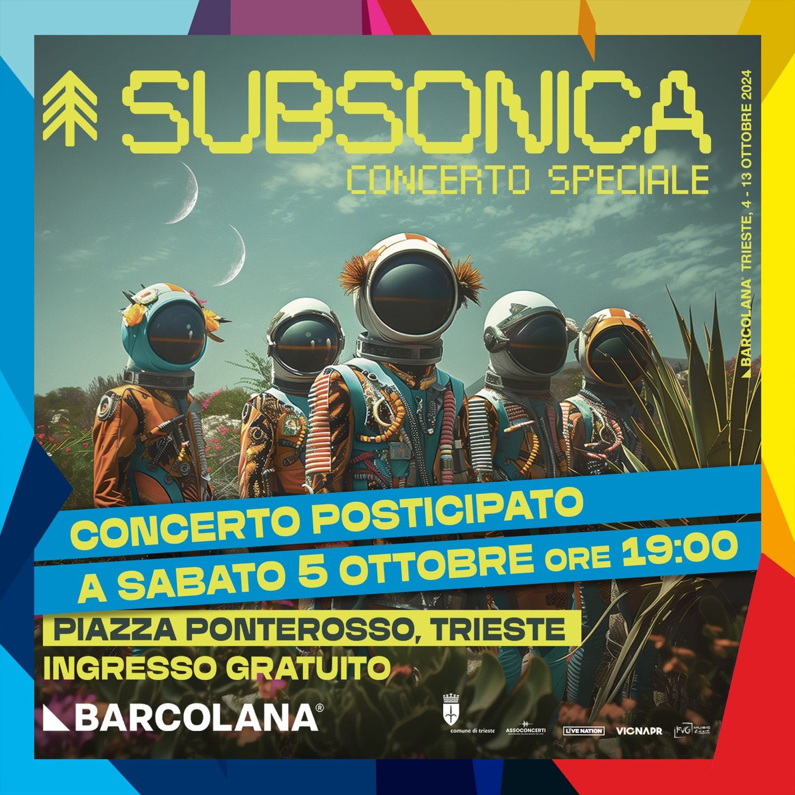 SUBSONICA - POSTICIPATO A SABATO 5 OTTOBRE (inizio ore 19:00) IL CONCERTO PER BARCOLANA A TRIESTE IN PIAZZA PONTEROSSO