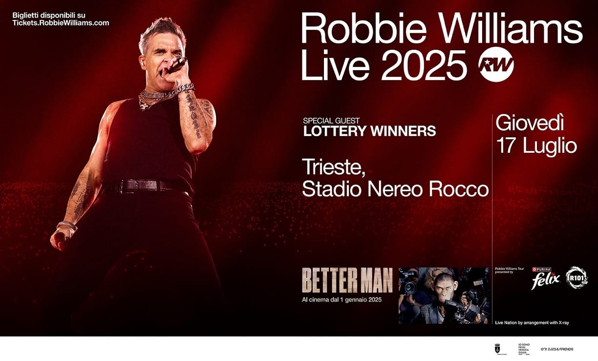 ROBBIE WILLIAMS annuncia il tour europeo: il 17 luglio 2025 allo Stadio Nereo Rocco a Trieste