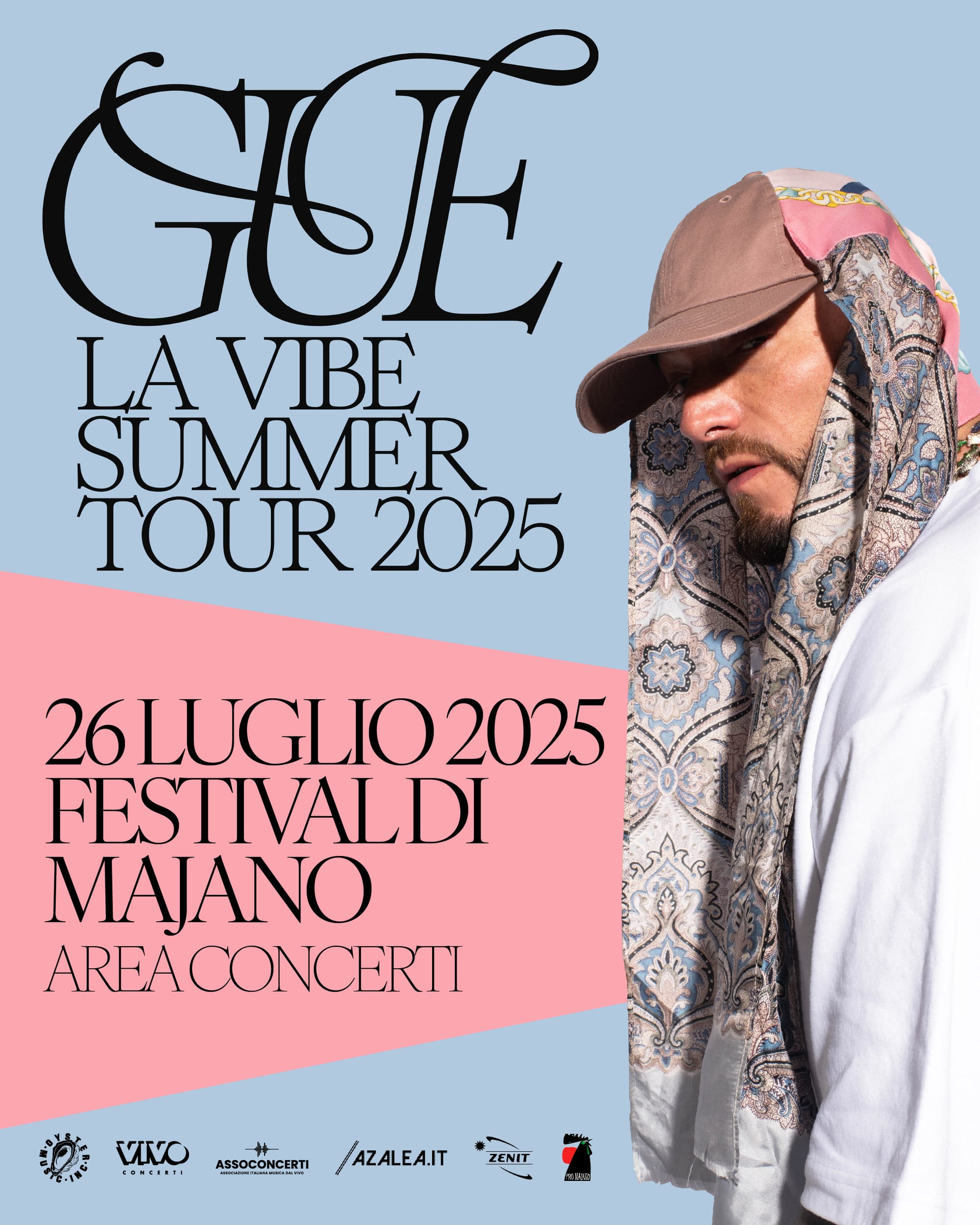 GUÉ   :  Il rapper protagonista in concerto al 65° FESTIVAL DI MAJANO Sabato 26 luglio 2025