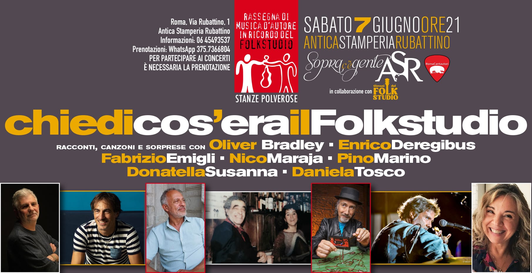 “CHIEDI COS’ERA IL FOLKSTUDIO” IL 7 GIUGNO ALL’ANTICA STAMPERIA RUBATTINO DI ROMA