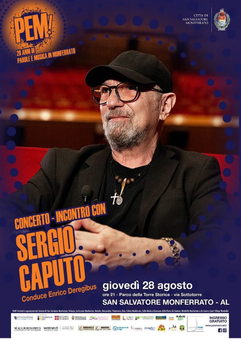 SERGIO CAPUTO APRE IL 20° PEM FESTIVAL IL 28 AGOSTO A SAN SALVATORE MONFERRATO