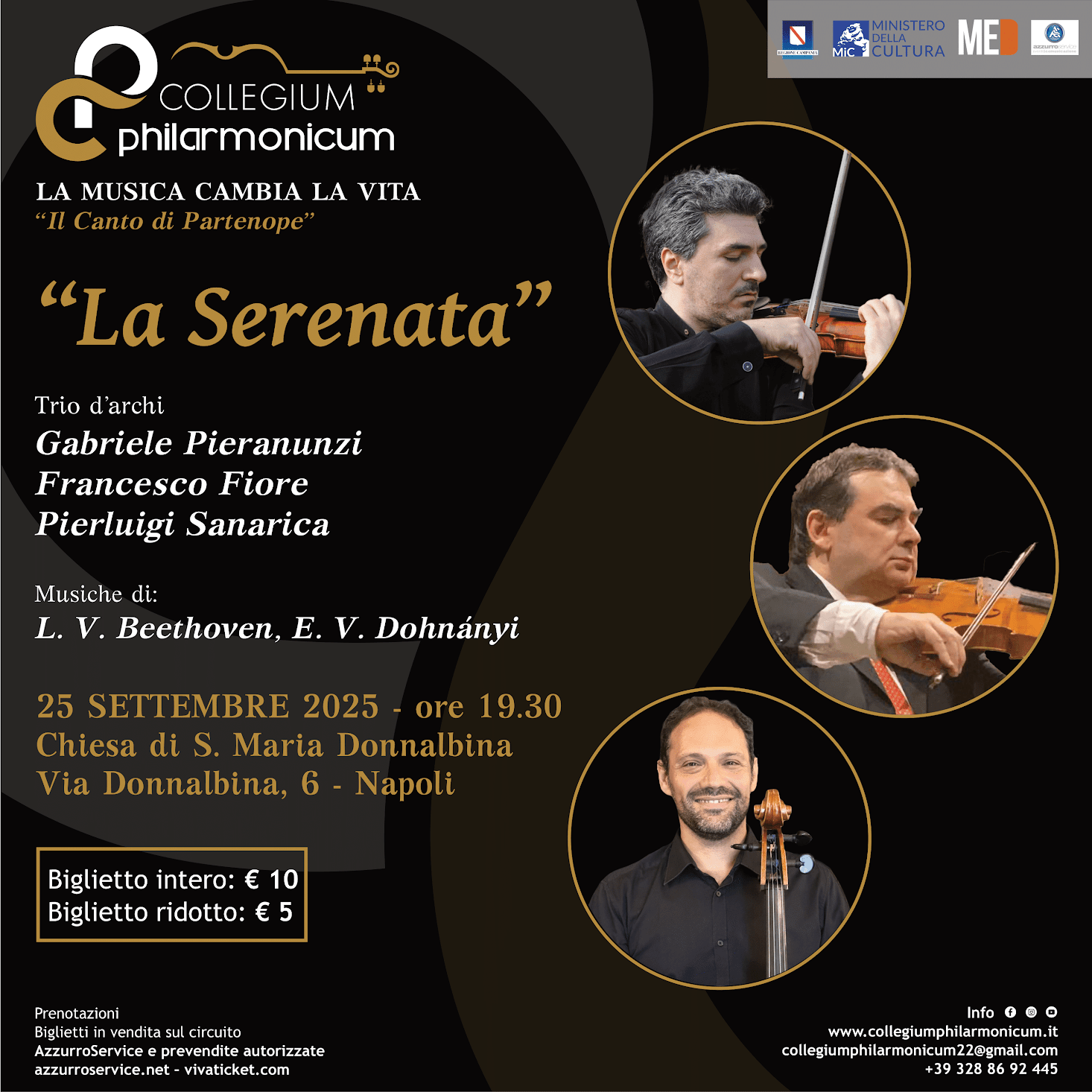 Il Canto di Partenope - La Musica cambia la Vita presenta LA SERENATA con musiche di Ludwig van Beethoven ed Ernő Dohnányi