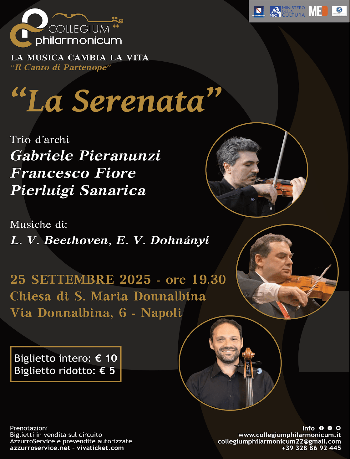 Ludwig van Beethoven ed Ernő Dohnányi al centro del concerto "La Serenata" per la rassegna curata dal Collegium Philarmonicum - Napoli, 25 settembre 2025