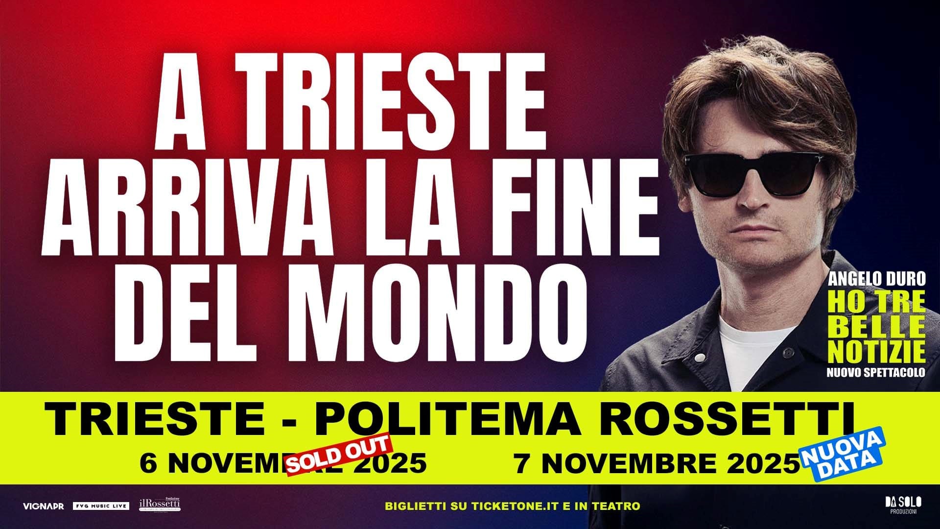 ANGELO DURO raddoppia a Trieste: il 7 novembre al Politeama Rossetti la seconda data del nuovo spettacolo "Ho tre belle notizie"