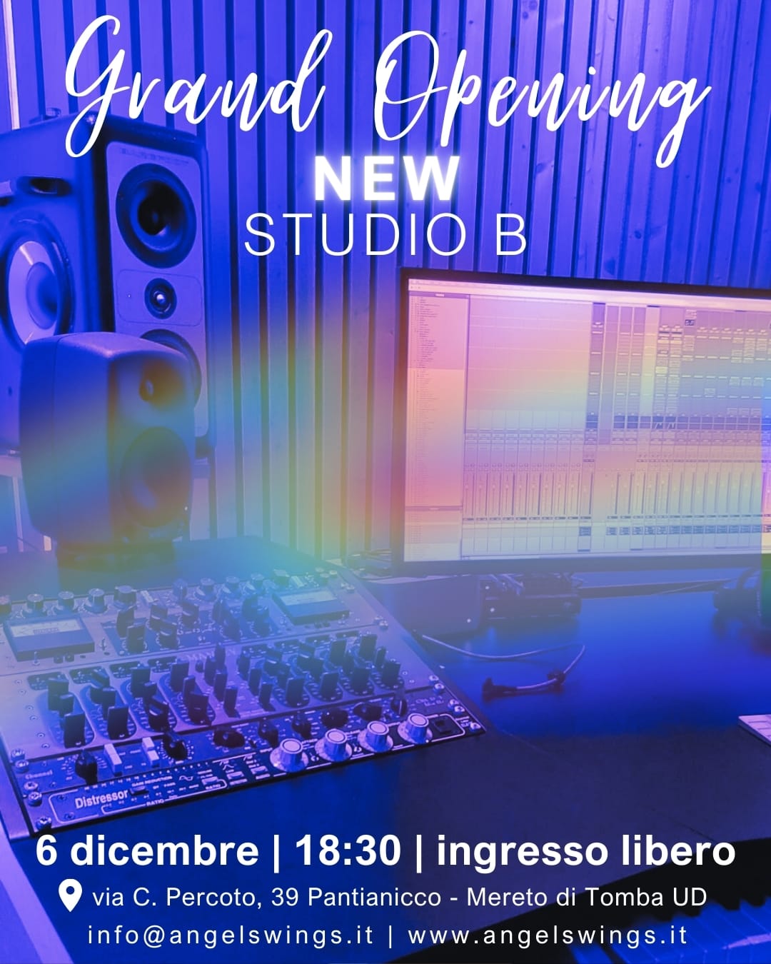 Inaugura il nuovo STUDIO B degli Angel’s Wings Recording Studios: tecnologia e innovazione in Friuli