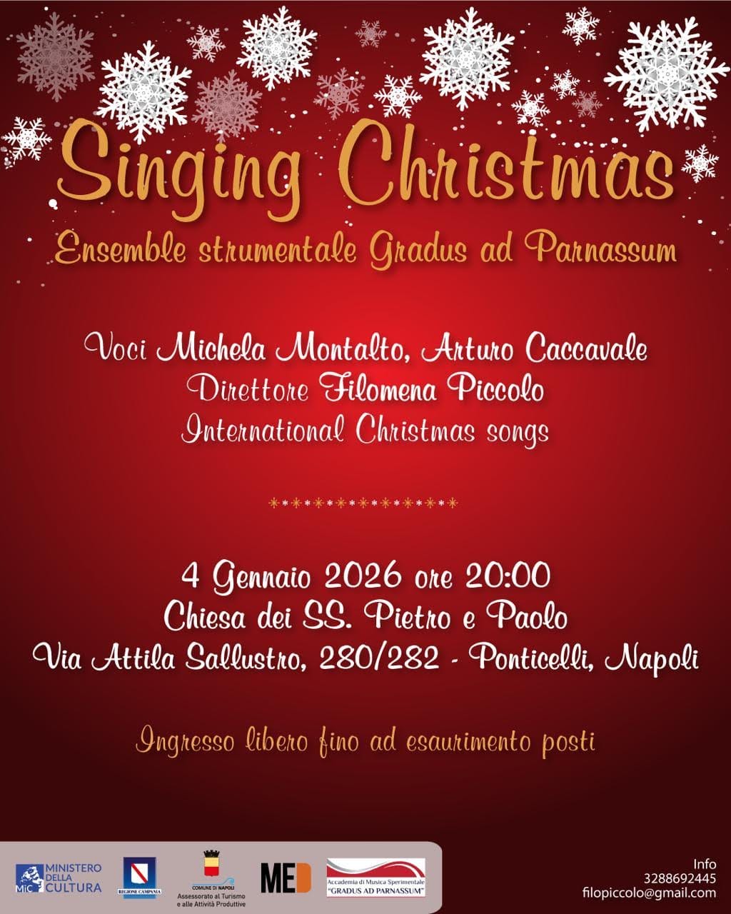 DOMENICA 4 GENNAIO: a Ponticelli l'ultimo appuntamento con il ciclo di concerti "SINGING CHRISTMAS"