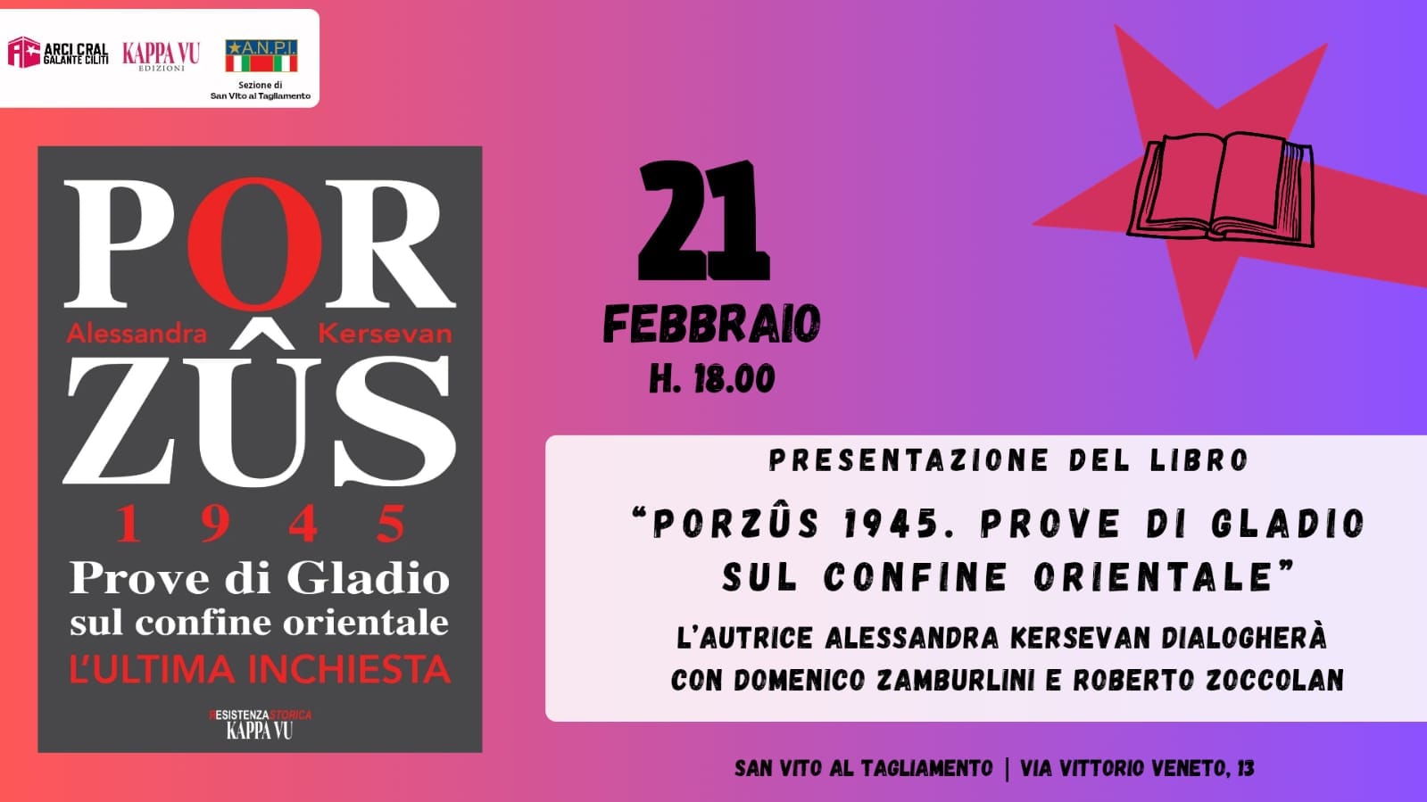 Arci Cral, San Vito al Tagliamento: sabato 21 febbraio la presentazione del libro “Porzûs 1945 - L'ultima inchiesta"