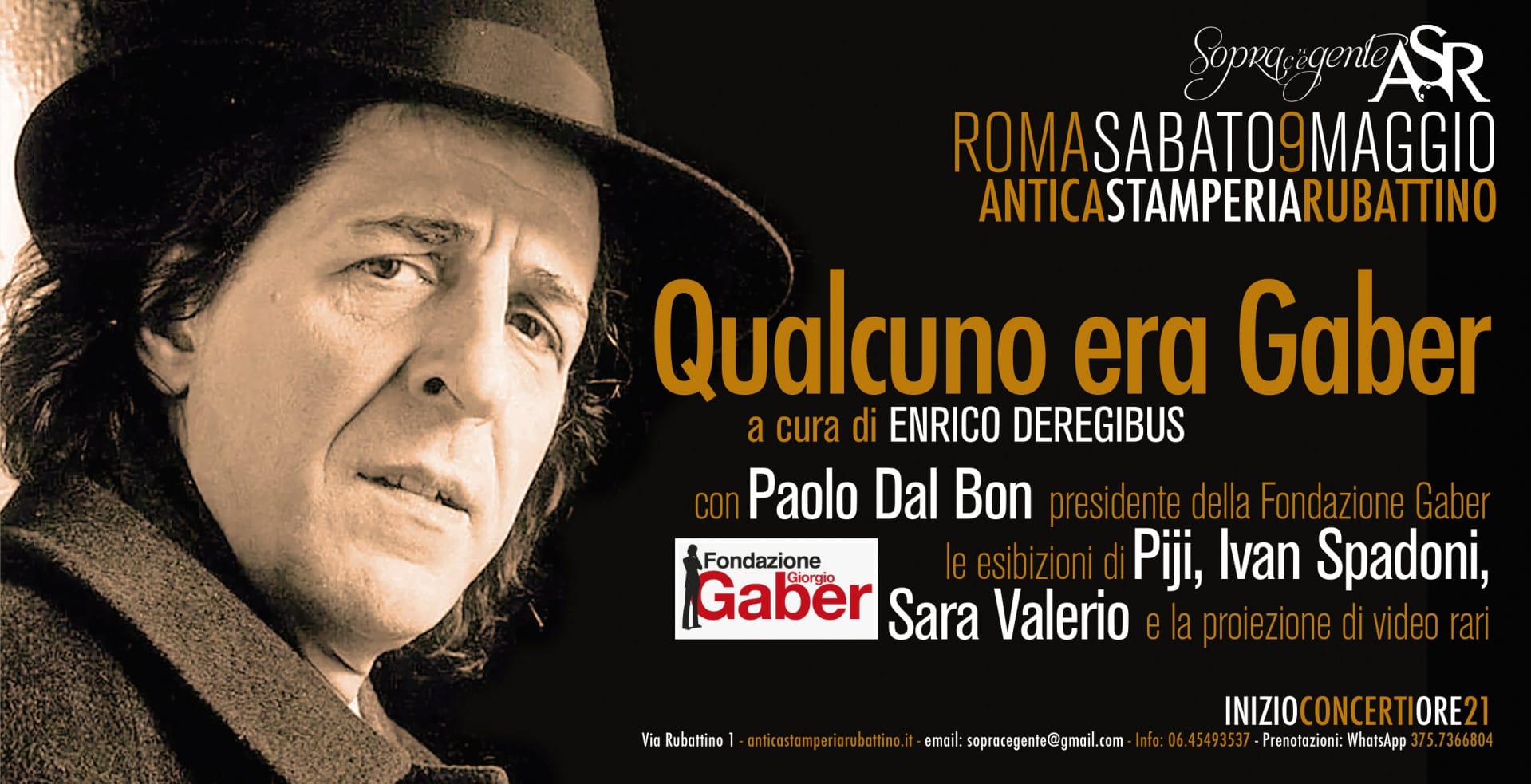 ‘Qualcuno era Gaber’: una serata a Roma per l’artista milanese