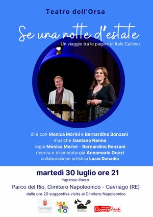 Se una notte d’estate. Un viaggio tra le pagine di Italo Calvino, spettacolo con musica dal vivo del Teatro dell’Orsa martedì 30 luglio