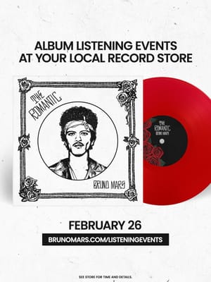BRUNO MARS: GIOVEDÌ 26.02 GLI ASCOLTI IN ANTEPRIMA DEL NUOVO ALBUM “THE ROMANTIC”,  NEI NEGOZI DI DISCHI DELLE PRINCIPALI CITTÀ ITALIANE